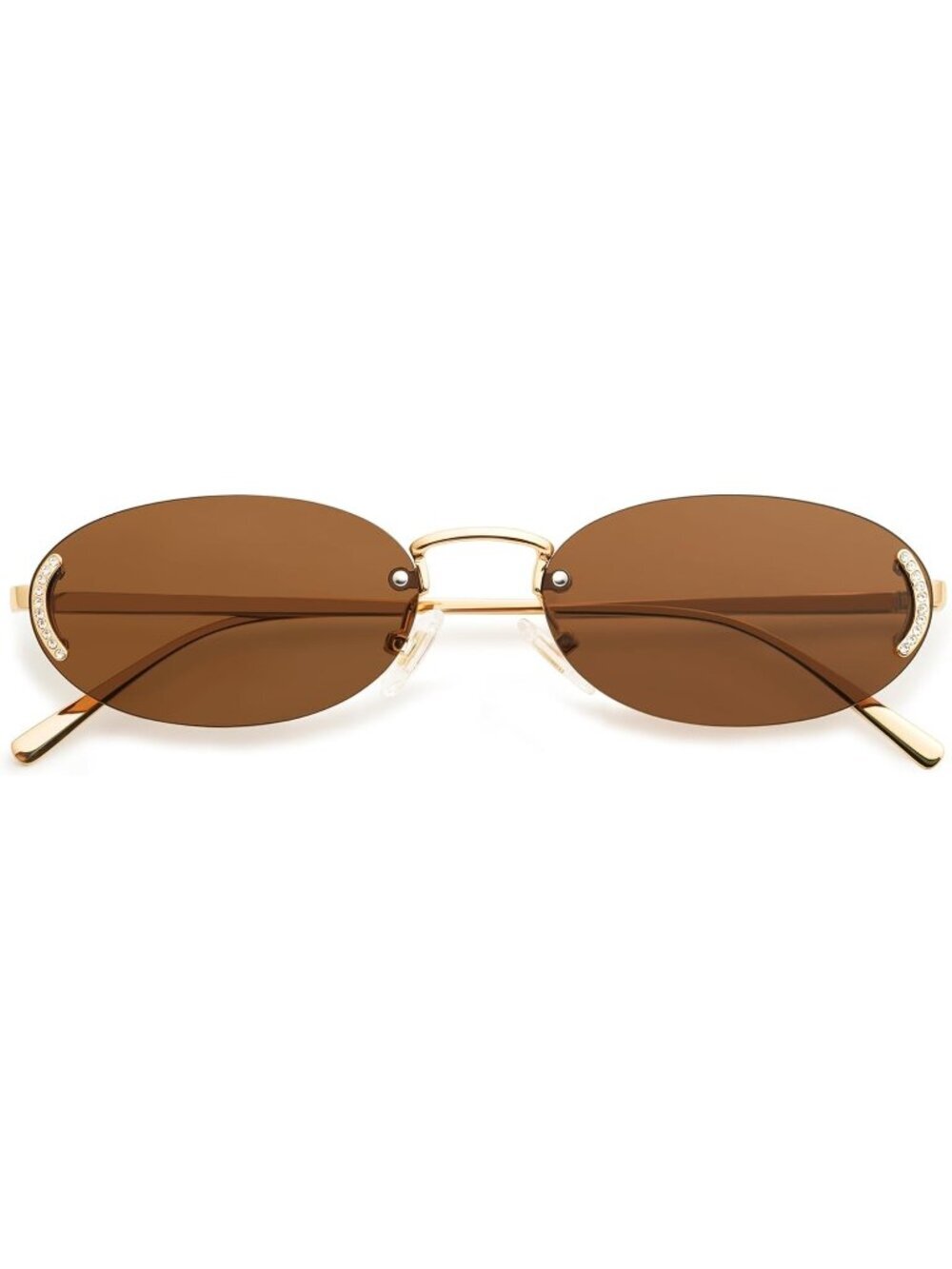 SOJOS Women's Trendy Oval Rimless Sunglasses Retro with Rhinestones Gold Brown